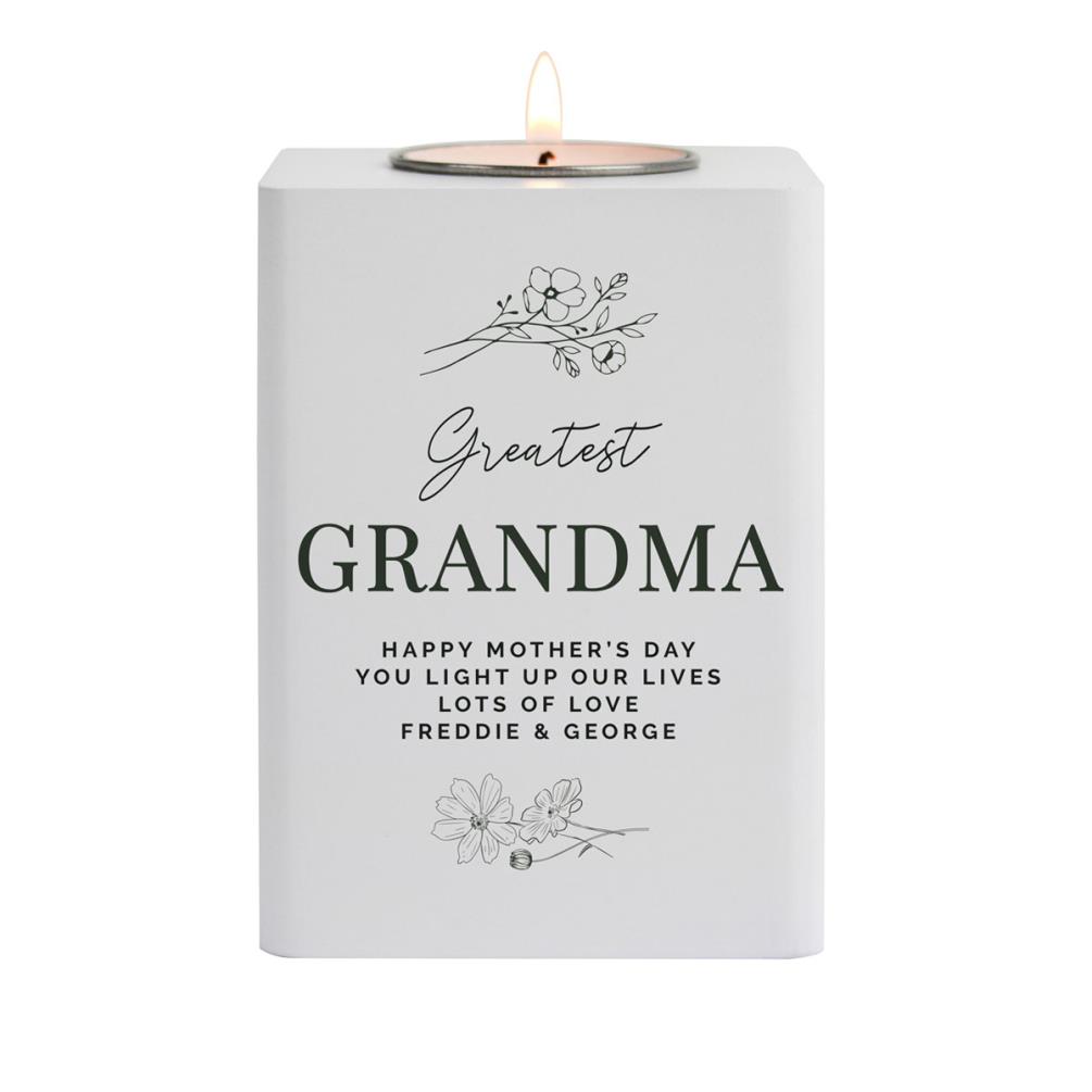 Personalised Floral White Wooden Tea Light Holder £13.49